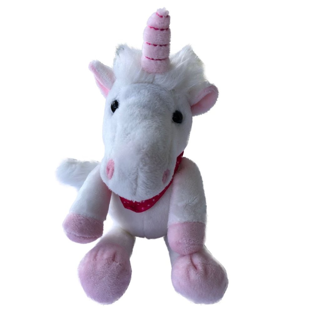 Kinder White Unicorn Plush Pink Bandana with White Stars Stuffed 12"